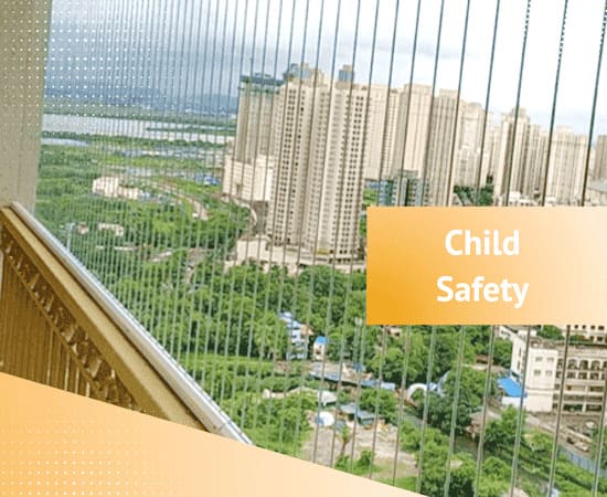 Child safety invisible grill for balcony and window protection