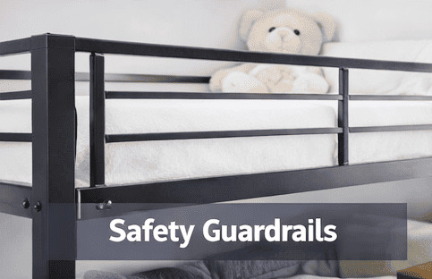 Steel bunk bed with safety guardrails