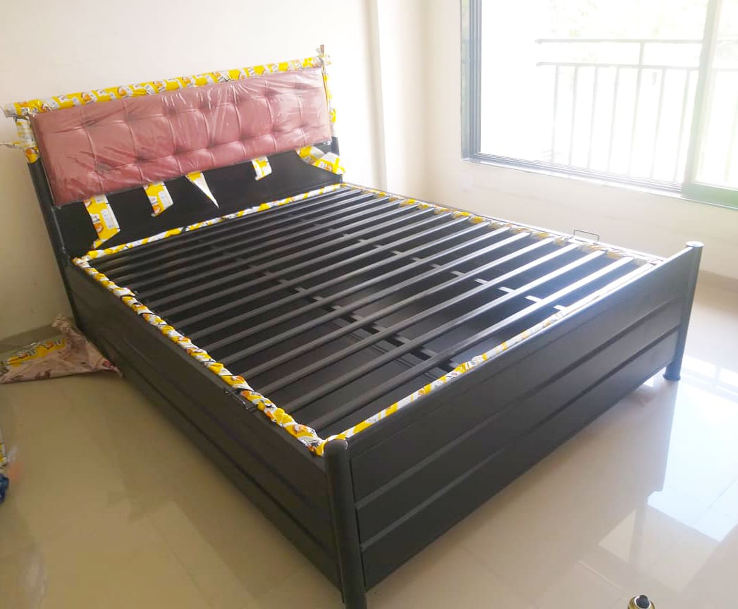 Storage iron bed with box storage manufactured by Prabhat Beds