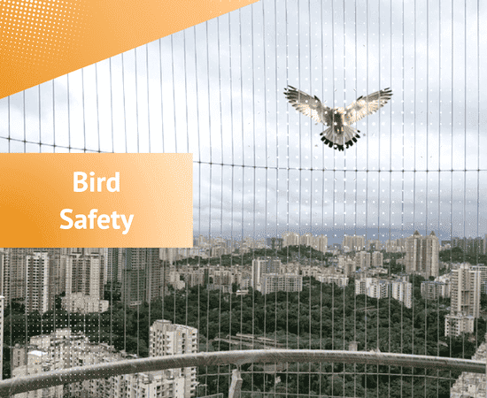 Bird safety features of invisible grill preventing birds from entering balconies