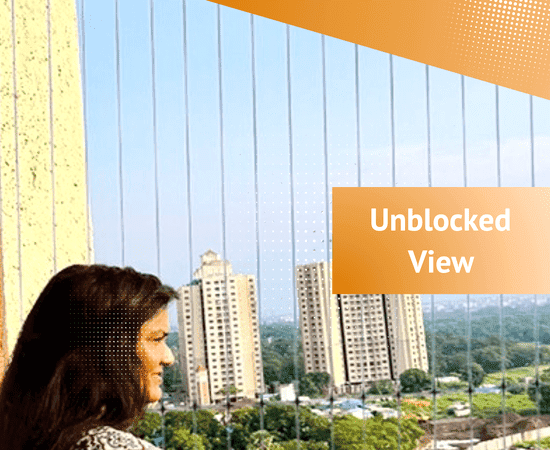 Unblocked view feature of invisible grills for balcony safety