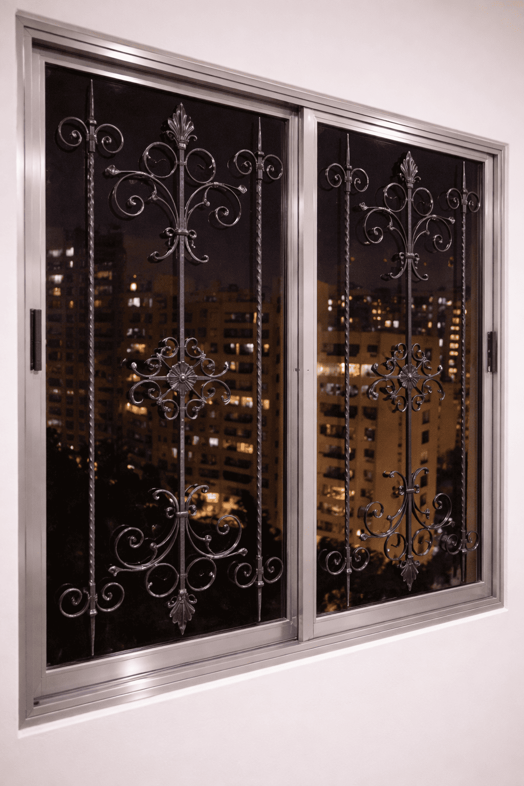 Decorative wrought iron window grills with designer patterns for home security and style