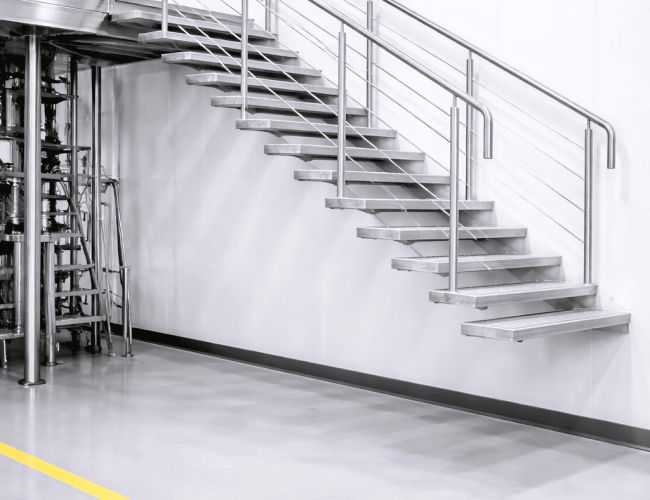 Floating stainless steel staircase with open risers