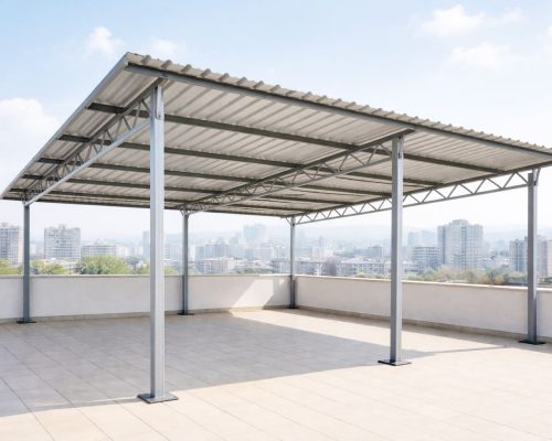 GI sheet terrace shed with galvanized roofing on industrial building rooftop