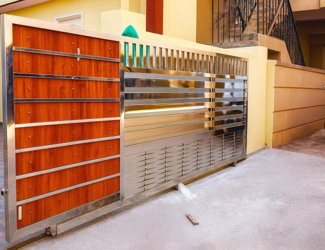 Stainless Steel Sliding Gate with modern design, corrosion resistance, and smooth sliding operation