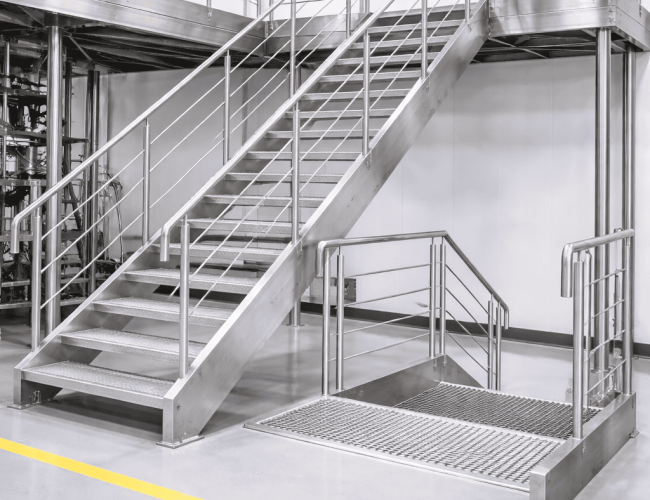 U-shaped stainless steel staircase with double flight