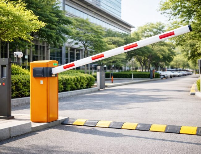 Automatic boom barrier with remote control for secure entry exit